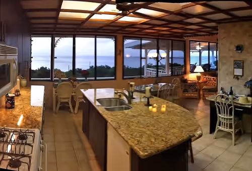 Large gourmet kitchen with stainless steel appliances. at Villa Dawn at Cane Bay Beach