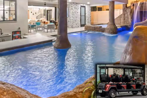 Destin Gem - Gulf views, Saltwater lagoon & waterfall, Beach 2min walk, Firepit, Golf Cart, Elevator